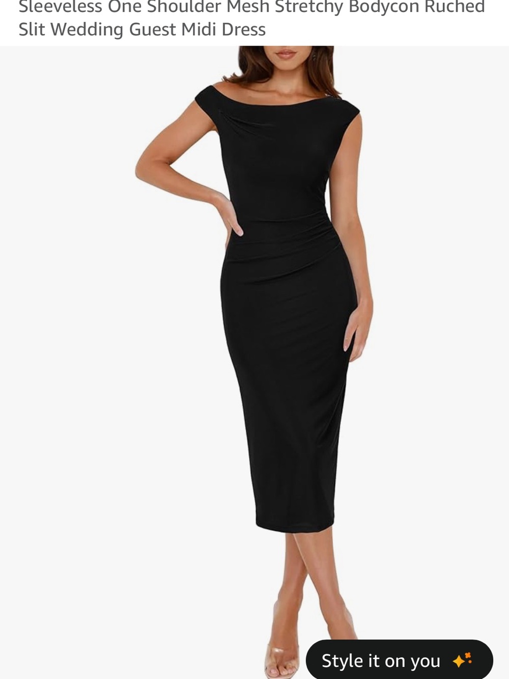Sleeveless One-Shoulder Black Midi Dress